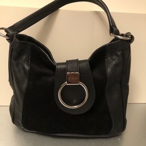 Authentic Furla Black Suede & Leather Hobo Bag